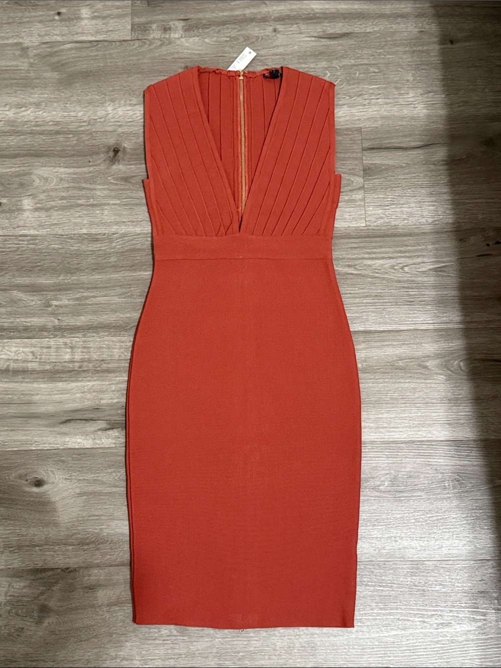 Gianni Bini Rust Orange Sleeveless V-Neck Midi Sheath Dress